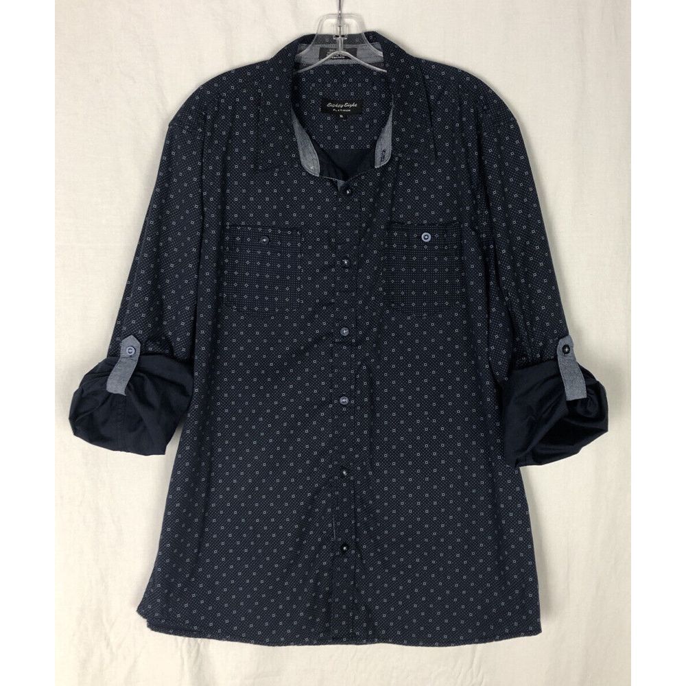 Eighty Eight Platinum Men Size XL Blue Roll Tab Sleeve Shirt Button Up Geometric